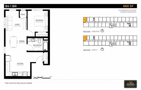 Floor plan for 1 bed, 1 bath, 660 sqft